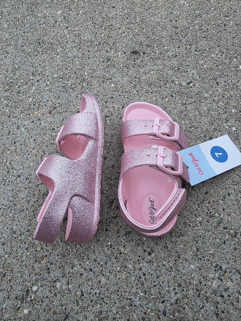 Cat & Jack Pink Glitter Girls' Double-Buckle Sandals Toddler 7